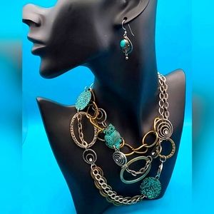 Stunning Modern Designed Turquoise Earrings & 32 Inch Mystic Owl Necklace